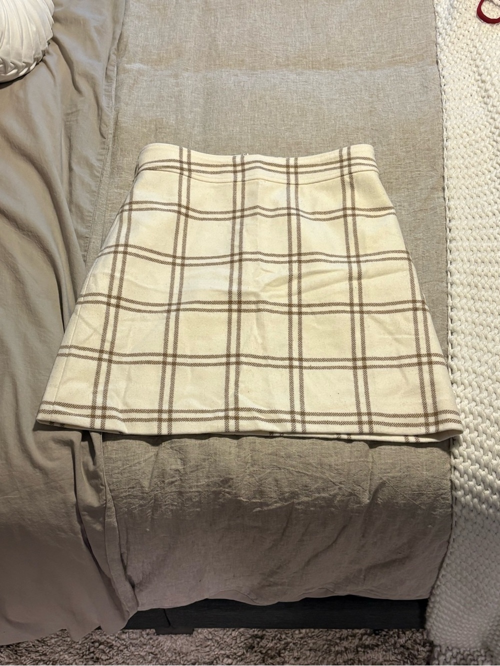 JCrew Cream/Tan Plaid Wool Skirt